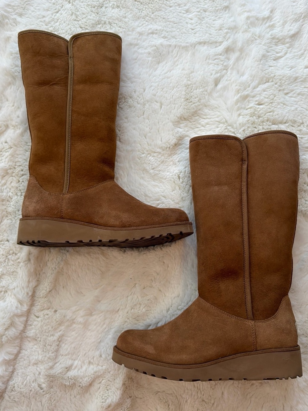 UGG Tall Suede Heeled Boots in Chestnut